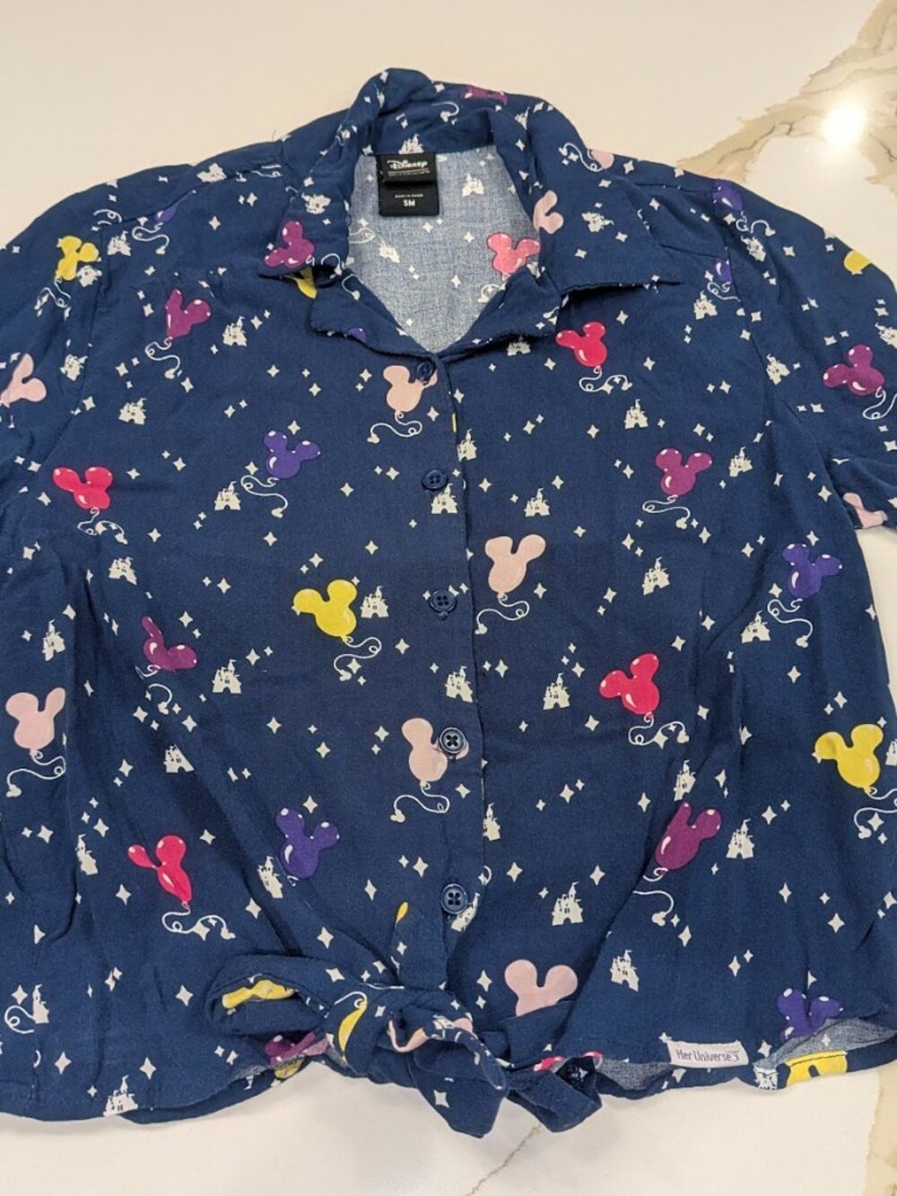 Disney Her Universe Castle Mickey Balloon Tie Front Top Women Small / XS